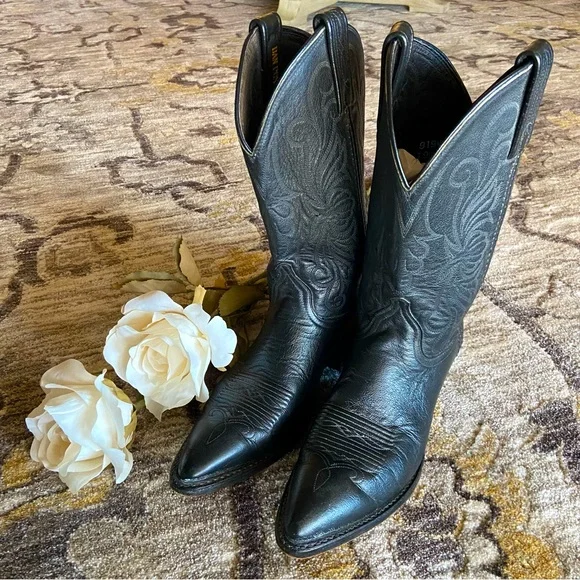 DAN POST Black Leather Cowboy Boots Western Pointy Toe Coastal Cowgirl - Picture 2 of 10